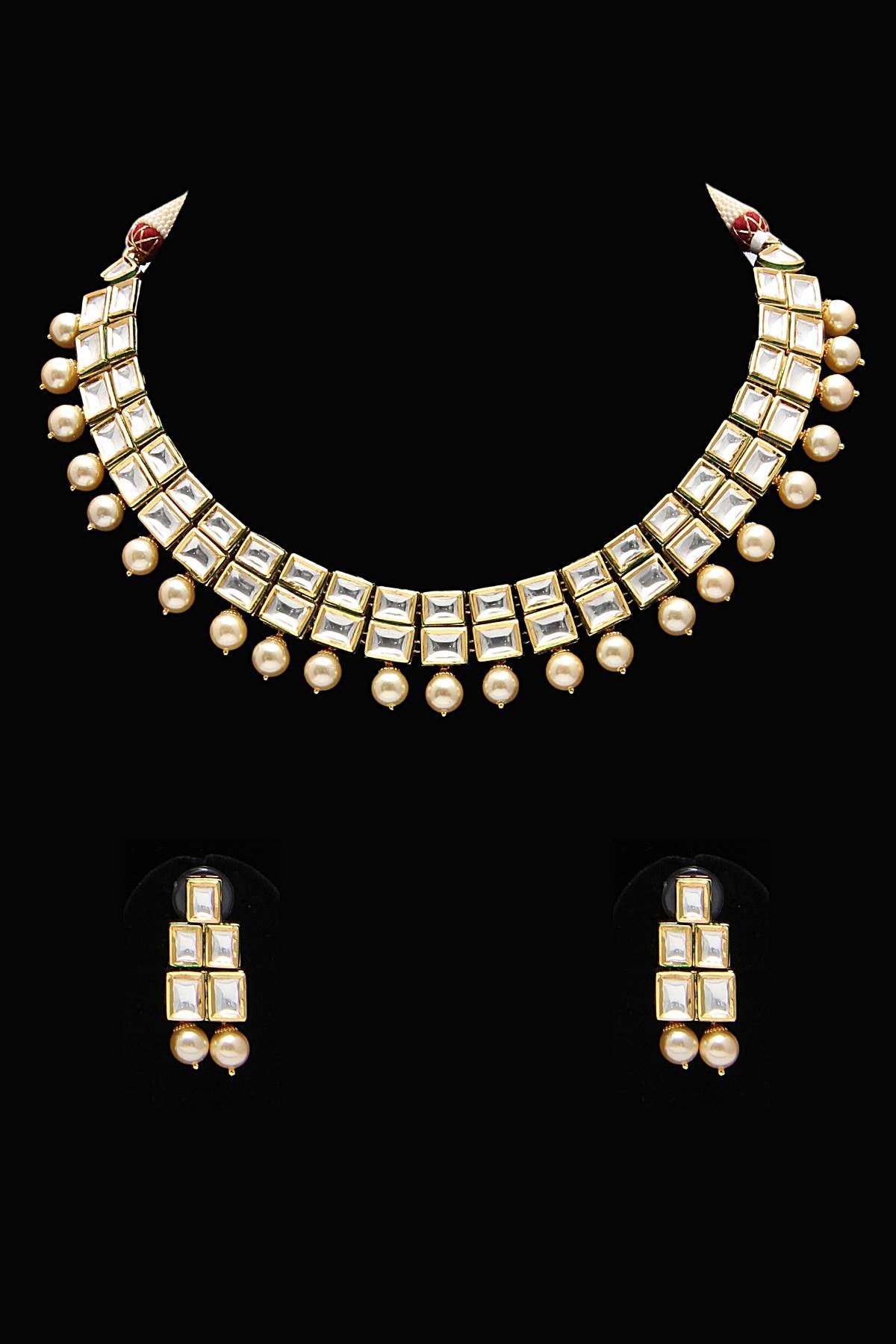 Gold Plated Layered Kundan Necklace Jewelry Set - Rent Jewels