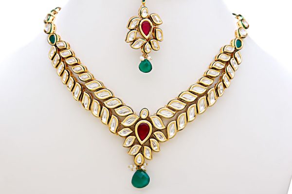 Royal Polki Kundan Red Necklace Set - Rentjewels