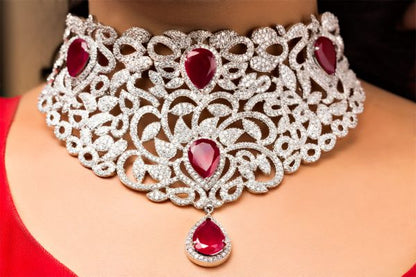 Opulent Diamond Choker Ruby Necklace Set - Rentjewels