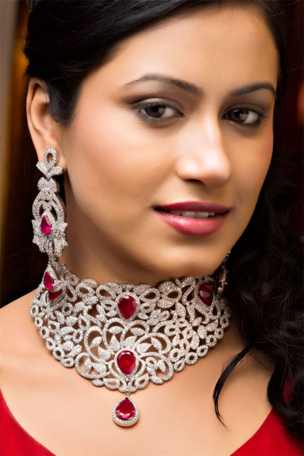 Opulent Diamond Choker Ruby Necklace Set - Rentjewels