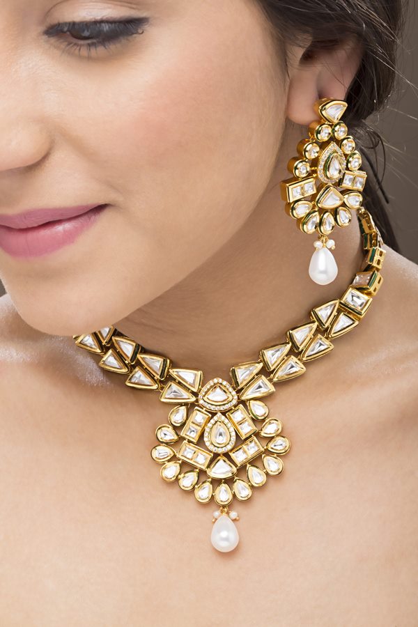 Elegant Polki Kundan Necklace Tika Set - Rentjewels