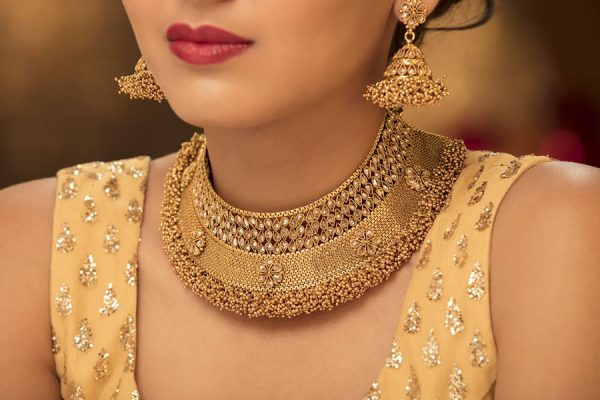 Ghungroo Gold Plated Choker Necklace Tika Set