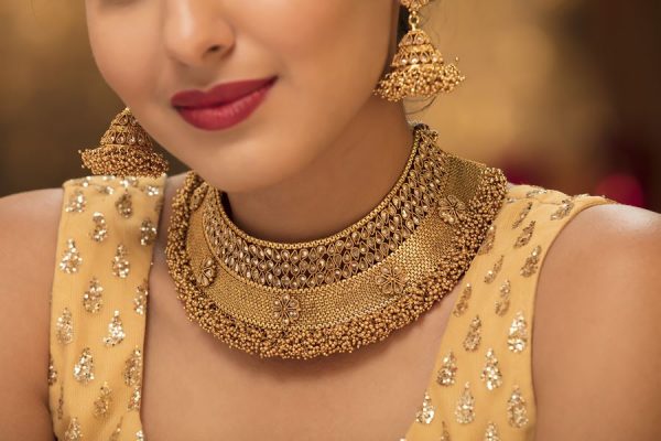 Ghungroo Gold Plated Choker Necklace Tika Set - Rentjewels