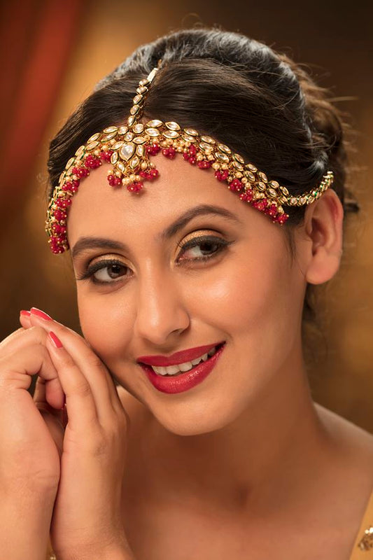 Designer Polki Kundan Pearls Mathapatti Head Gear - Rentjewels