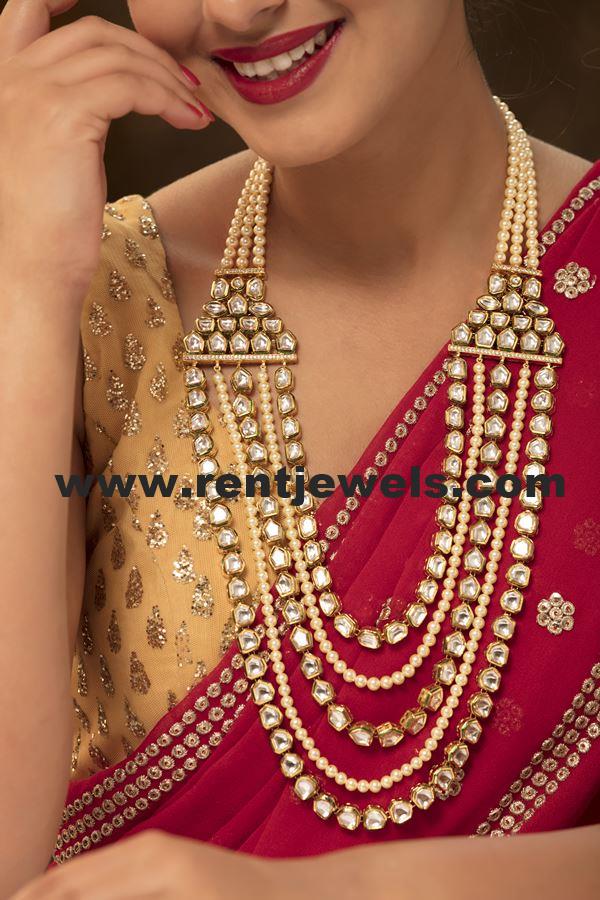 Uncut Polki Kundan Pearls Long Necklace - Rentjewels