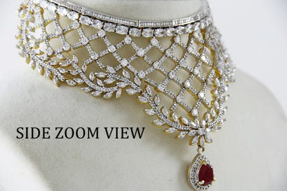 Gorgeous Diamonds Ruby Choker Necklace Set - Rentjewels