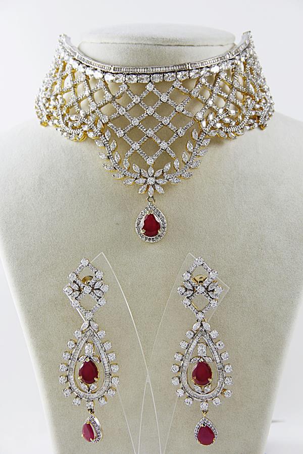 Gorgeous Diamonds Ruby Choker Necklace Set