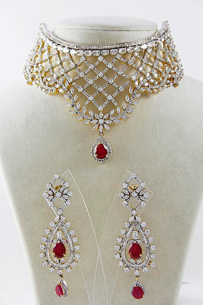 Gorgeous Diamonds Ruby Choker Necklace Set - Rentjewels