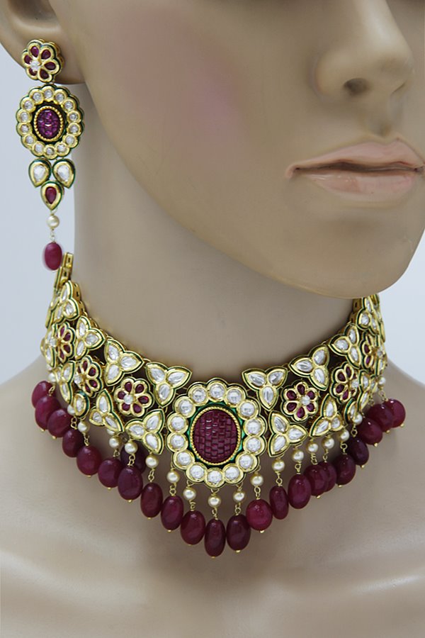 Jadau Kundan Ruby Red Choker Necklace Set