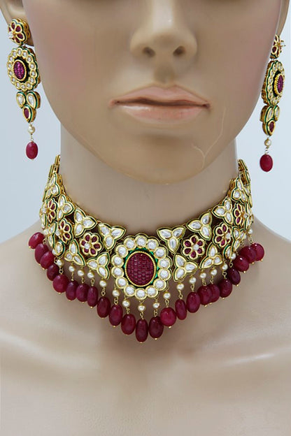 Jadau Kundan Ruby Red Choker Necklace Set