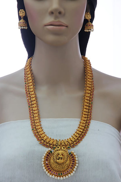 MATT GOLD PLATED SOUTH INDIAN TEMPLE NECKLACE SET