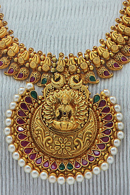 MATT GOLD PLATED SOUTH INDIAN TEMPLE NECKLACE SET - Rent Jewels