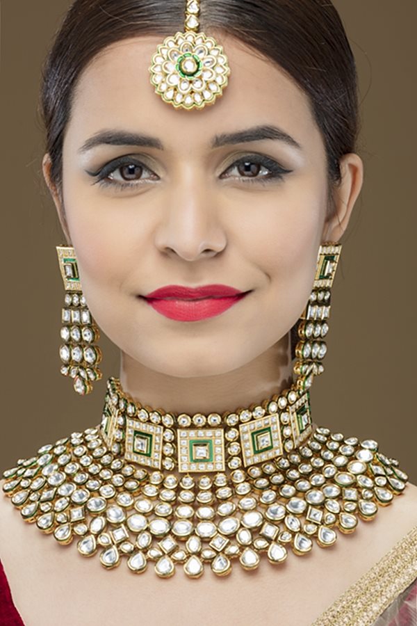 Grand Kundan Choker Full Bridal Necklace Set - Rent Jewels