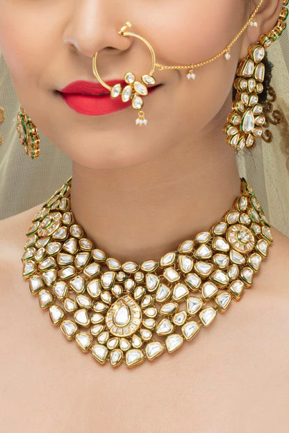 Elegant Polki Kundan V-Shape Bridal Necklace Set