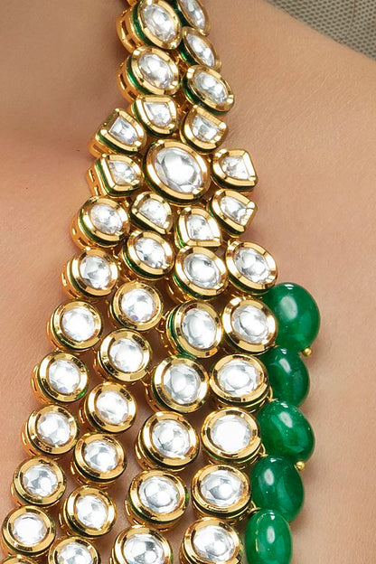Polki Kundan Emerald Green Opera Long Necklace Set