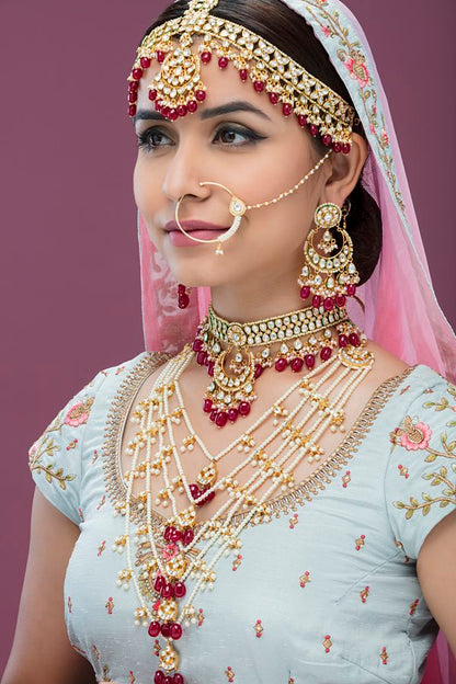 Fine Polki Kundan Choker Long Pearls Bridal Necklace Set