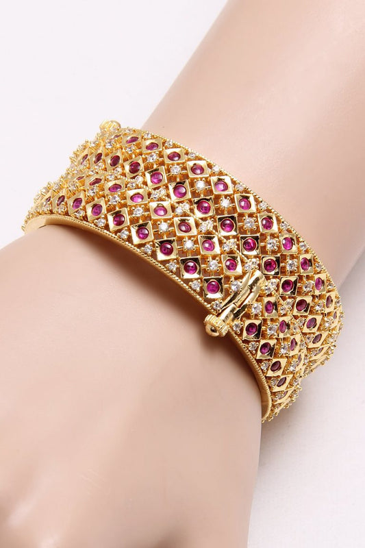 Ethnic Signity Diamonds Ruby Red Stone Bangles Pair - Rentjewels