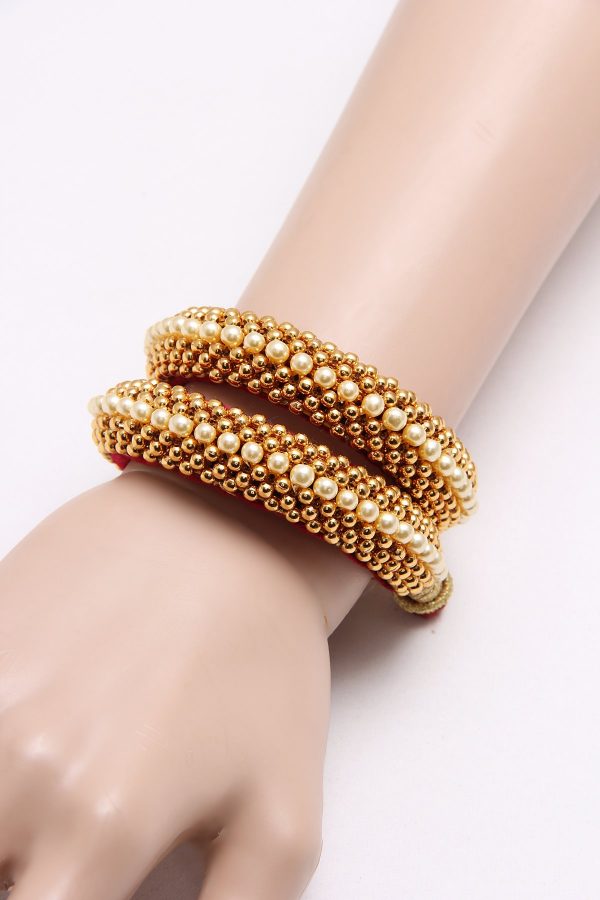 Gold Plated Handwoven Bangles Pair - Rentjewels