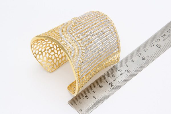 Gold Plated CZ Diamond Band Bracelet Broad Bangle - Rentjewels