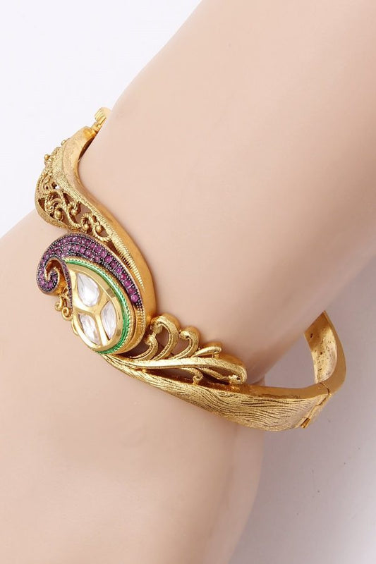 CZ Polki Kundan Kada Katli Bangle Bracelet - Rentjewels