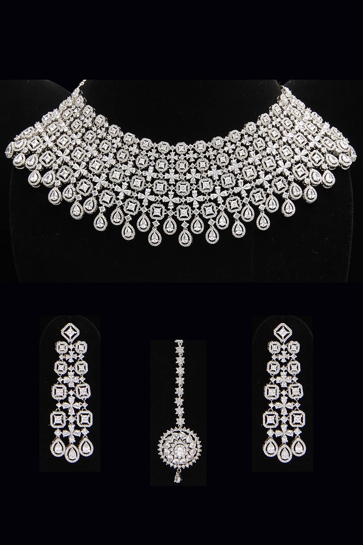 Silver Signity Diamonds CZ Choker Necklace Set