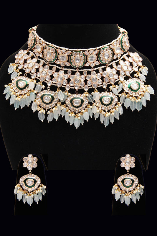 Polki Kundan Mint Bridal Jewelry Set - Rent Jewels