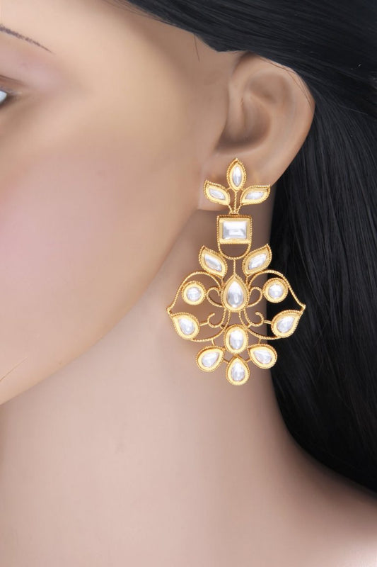 Exquisite Polki Kundan Dangle Earrings - Rent Jewels
