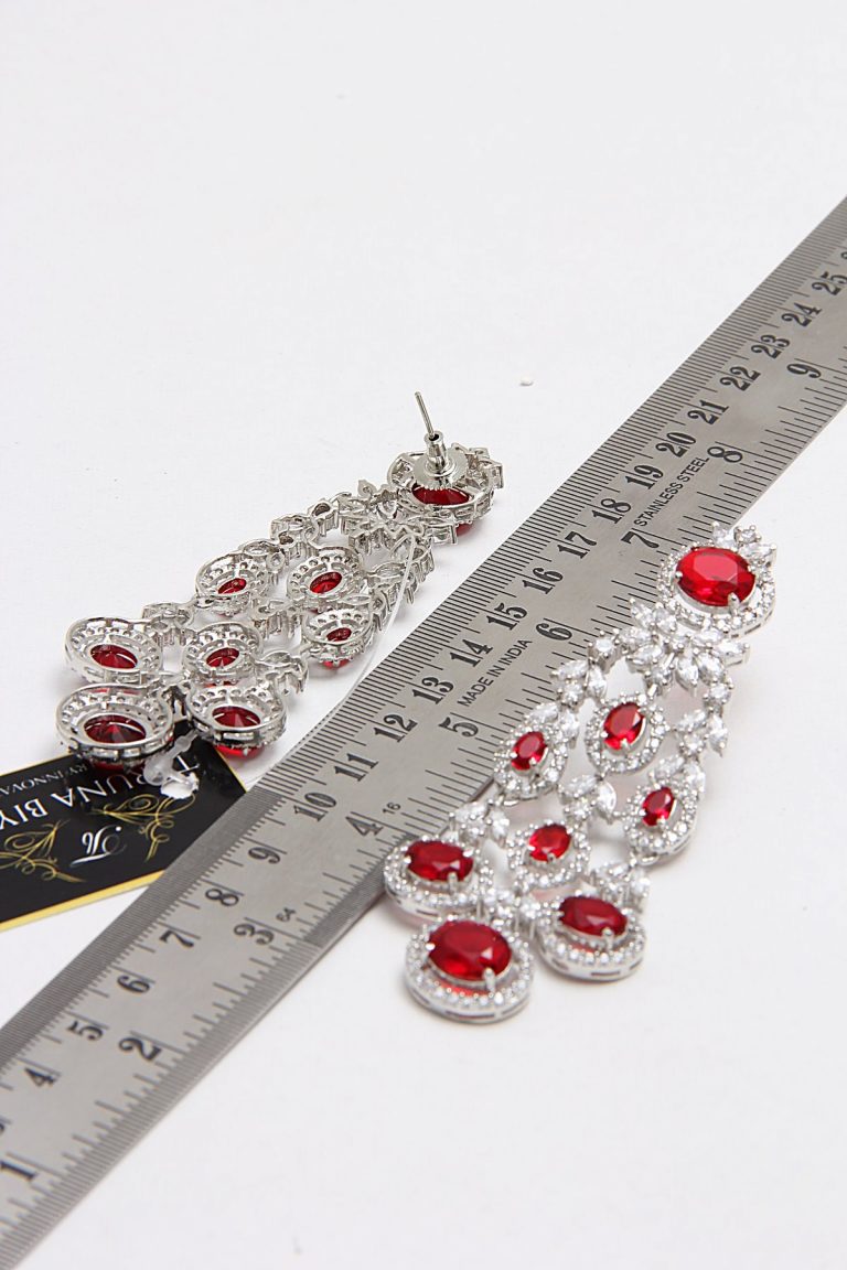 Red Swarovski Chandelier Dangle Silver Earrings - Rentjewels