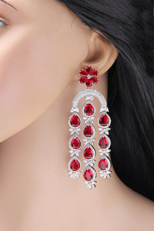 Red Swarovski Chandelier Dangle Silver Earrings - Rentjewels