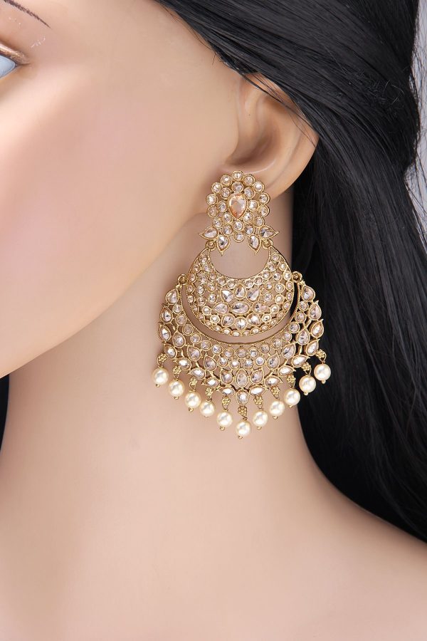 CZ Polki Chandbala Oxidised Gold Earrings - Rentjewels