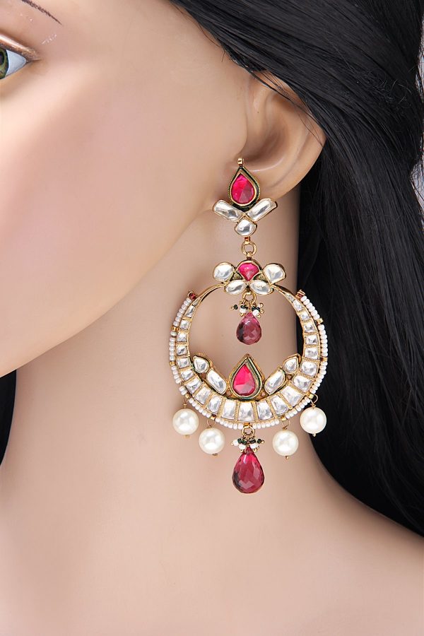 Kundan Chandbala Ruby Pink Earrings
