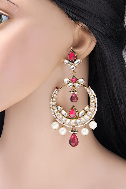 Kundan Chandbala Ruby Pink Earrings - Rentjewels