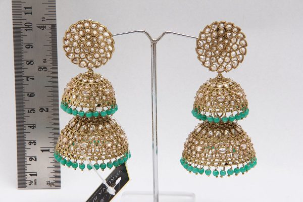 CZ Polki Antique Gold Jhumka Long Earrings - Rentjewels