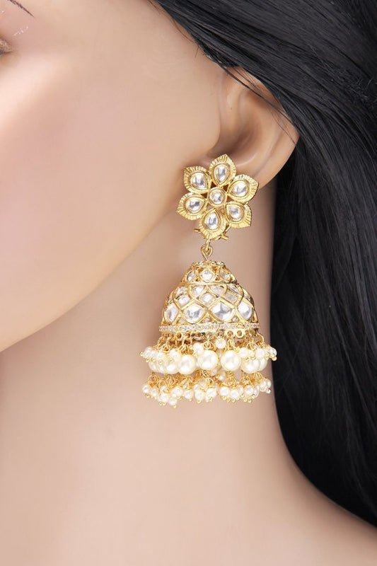 Kundan Stud Jhumka Dangle Earrings - Rentjewels