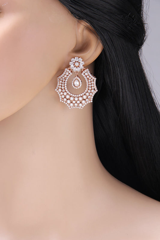 Rose Gold CZ Diamond Dangle Earrings - Rent Jewels
