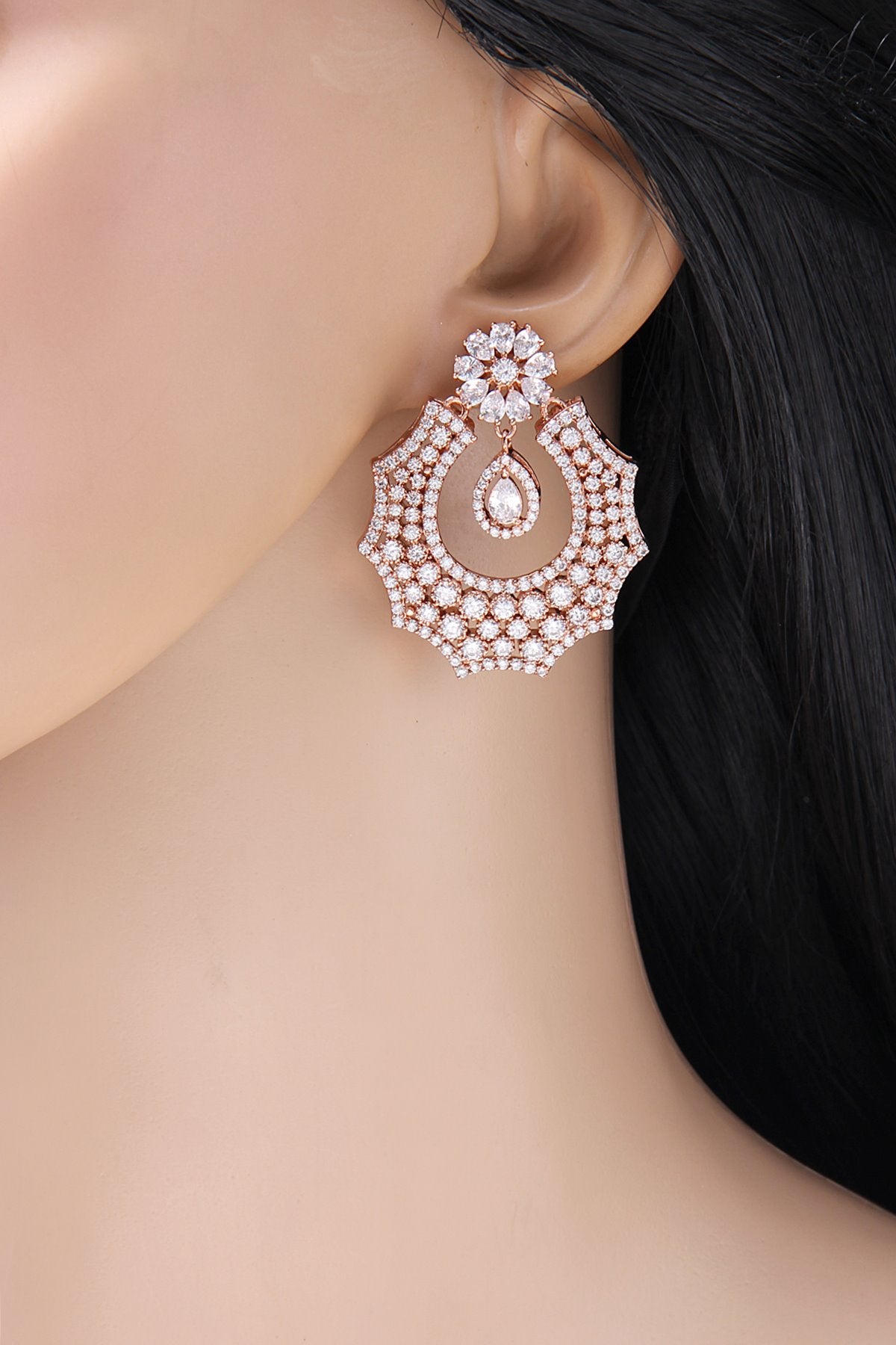 Rose Gold CZ Diamond Dangle Earrings
