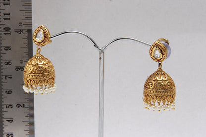 Antique Gold Kundan Jhumka Earrings