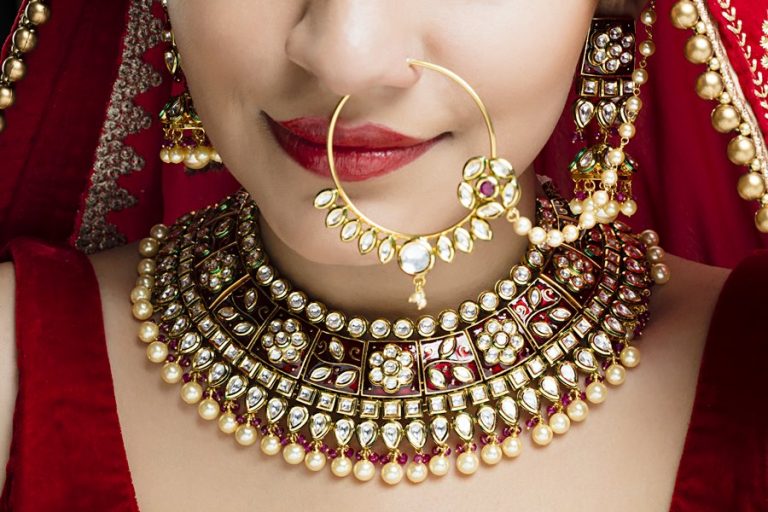 Jadau Kundan Red Meena Choker Bridal Necklace Set - Rent Jewels