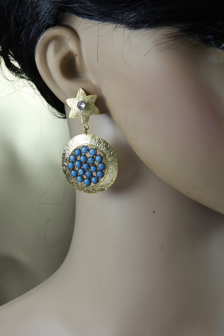 Fusion Turquoise Gemstone Gold Plated Earrings - Rent Jewels