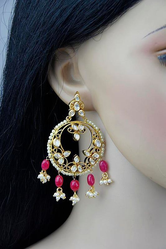 Polki Kundan Round Ruby Red Chandbaala Earrings - Rent Jewels