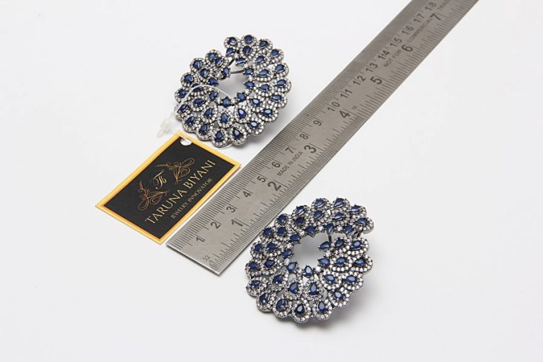 Oxidised Victorian Silver Blue CZ Diamond Earrings - Rent Jewels
