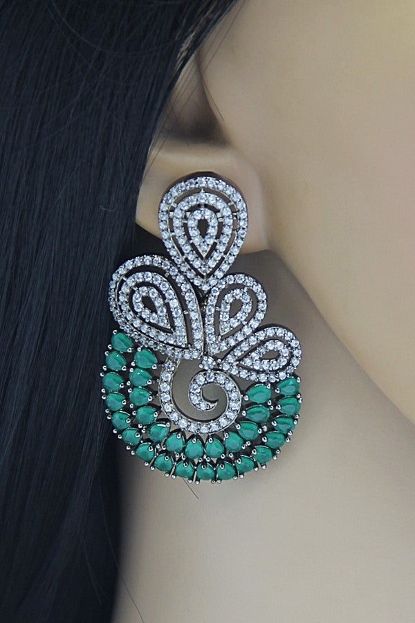 Dainty Emerald Green CZ Diamond Oxidised Earrings