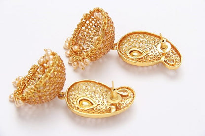 Crystal Studded Gold Jhumka Earrings