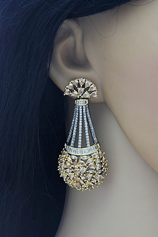 2-Tone Champagne CZ Diamond Earrings - Rent Jewels