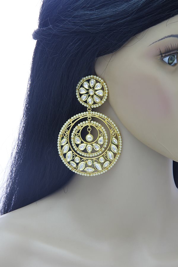 Elaborate Kundan Big Chandbaala Pearl Earrings
