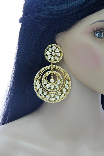 Elaborate Kundan Big Chandbaala Pearl Earrings