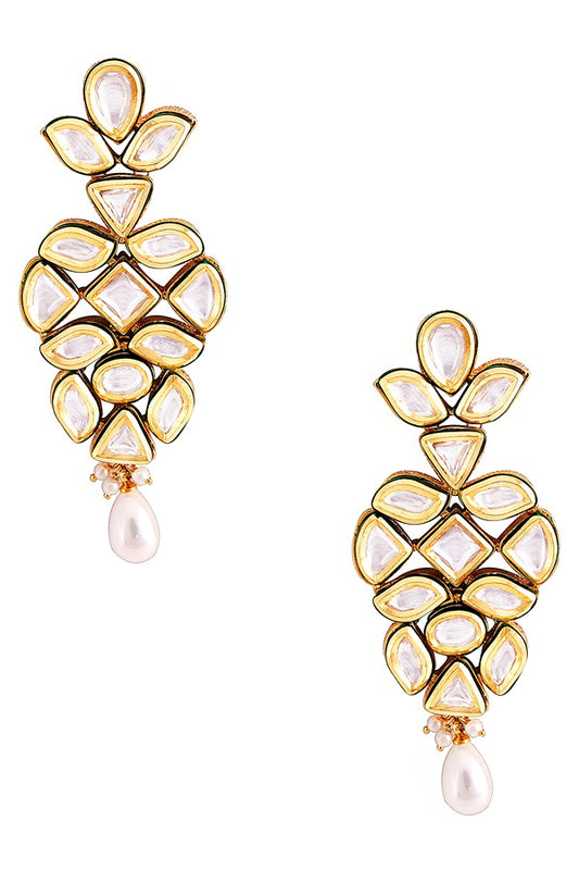 Exquisite Polki Kundan Chandelier Earrings - Rent Jewels