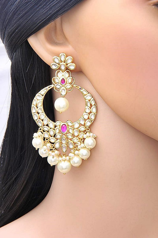 Intricate Fine Polki Kundan Dangle Earrings - Rent Jewels