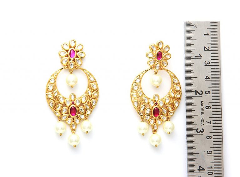 Intricate Polki Kundan Dangle Chandbala Earrings - Rent Jewels