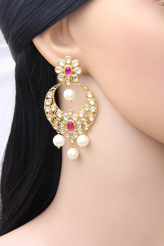 Intricate Polki Kundan Dangle Chandbala Earrings - Rent Jewels